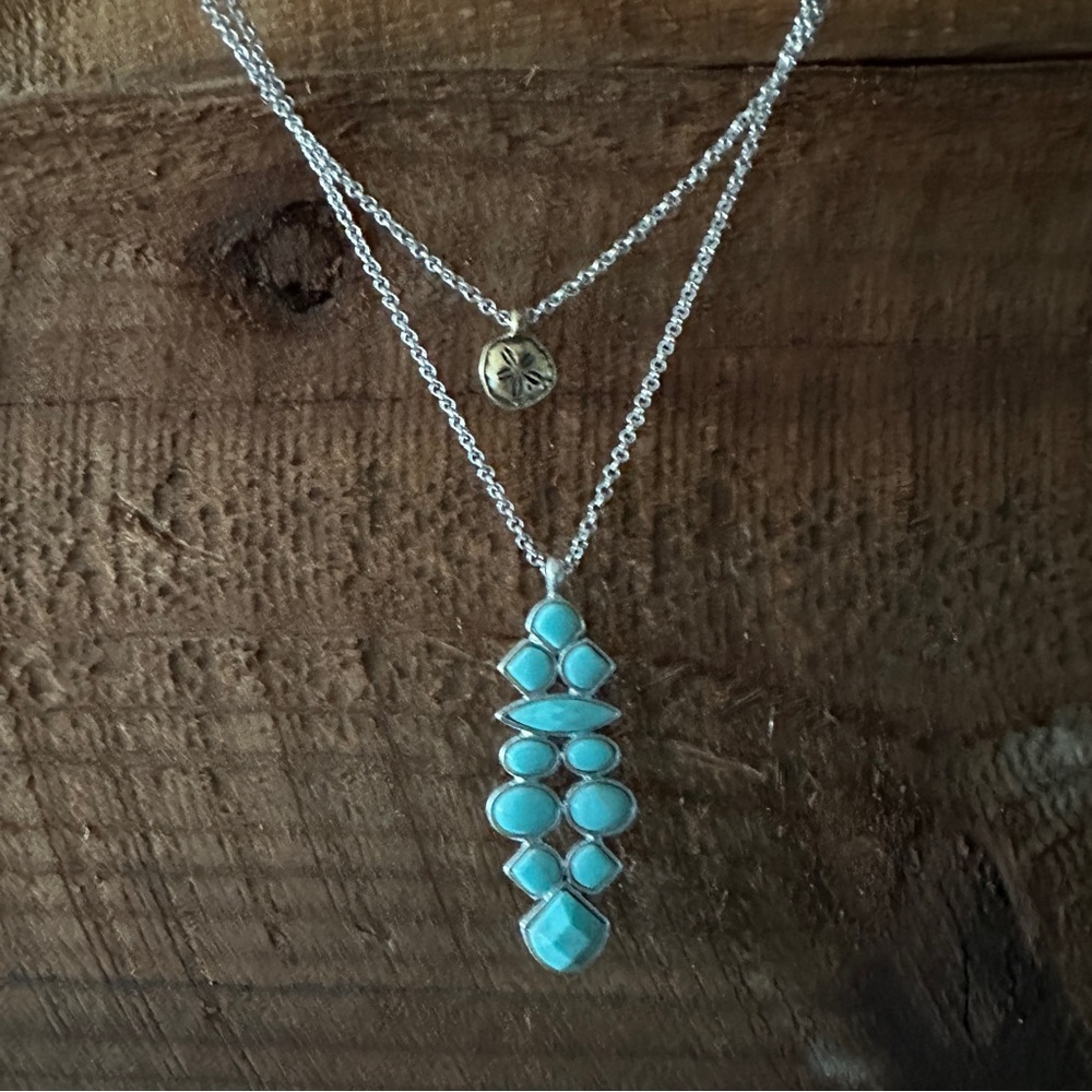 Silver and Turquoise Layered Pendant Necklace